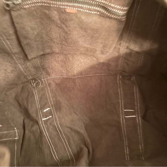 Free People Oversized Olive Canvas Tote Bag Embroidered Patches Rope Straps NWT - Picture 7 of 8